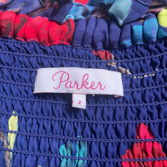 Parker Blue Multicolor Janice Off-the-Shoulder Floral Wide-Leg Jumpsuit EUC Sz 2 - Picture 7 of 10